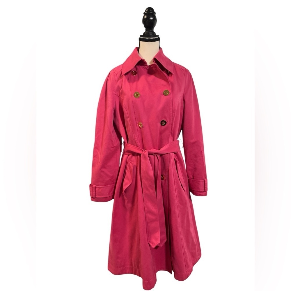 INC International Concepts Fuchsia Trench Coat with Gold Buttons